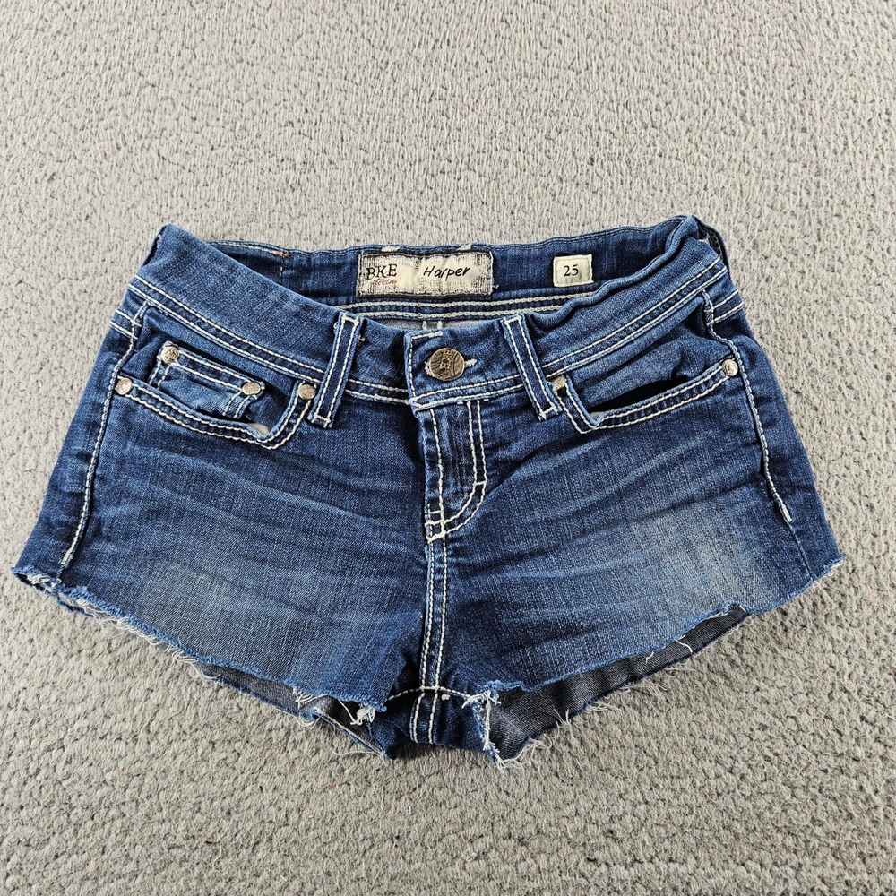 BKE Buckle Harper Denim Shorts Womens 25‎ Blue Dark Wash Thick Stitch Cutoff